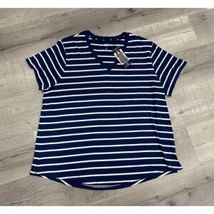 Gap V-Neck Tee Top Women's Navy Blue Striped Short Sleeve T-Shirt - XXL NWT